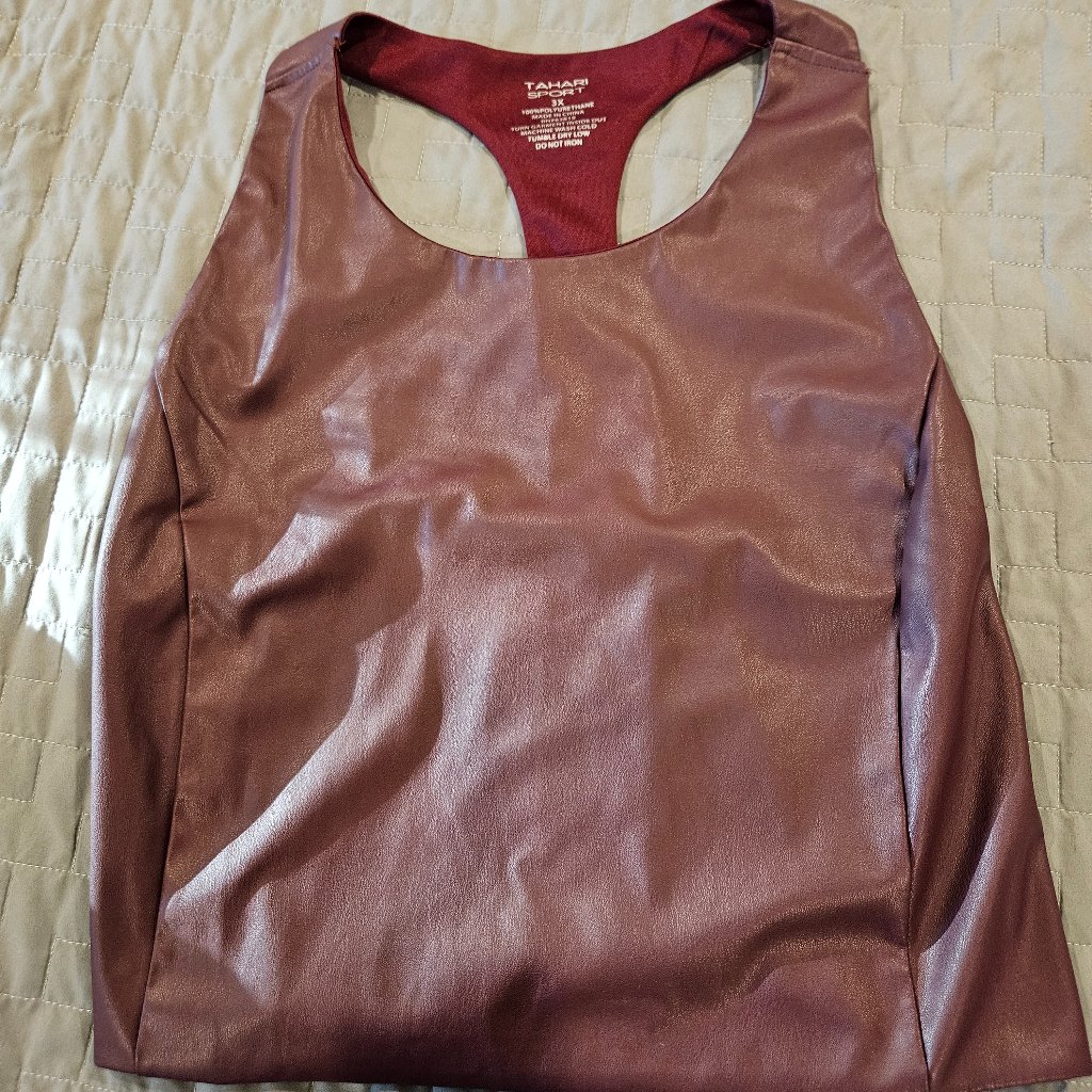 Nwot Tahari Sport Red Faux Leather Tank Top 3x
